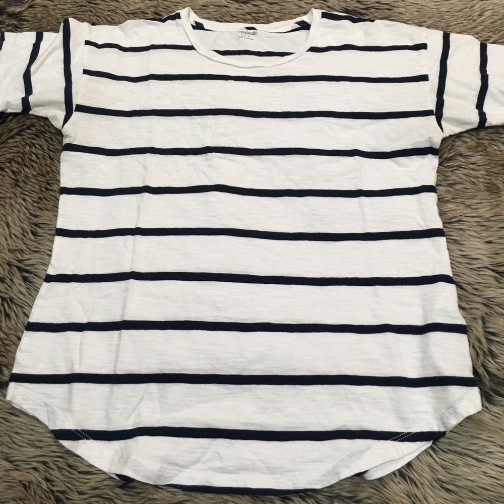 Madewell Creston Stripe Whisper Cotton Crewneck Tee Navy/White Size S
